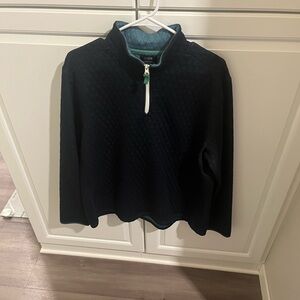 J. Crew Black Quilted Half-Zip Sweater with Teal Lining